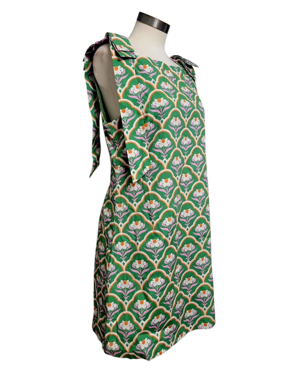 Entro Green Floral Mini Dress with Tie Shoulder Detail Size M - Picture 7 of 12